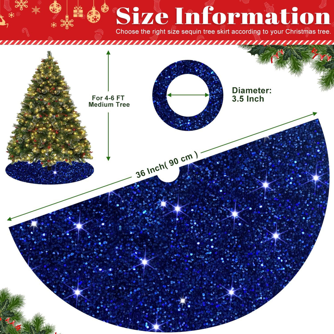 FOTSHARER Blue Sequin Christmas Tree Skirt 36 Inches Velvet Round Tree Skirt Sparkly Sequins Xmas Tr