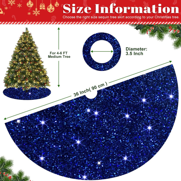 FOTSHARER Blue Sequin Christmas Tree Skirt 36 Inches Velvet Round Tree Skirt Sparkly Sequins Xmas Tr