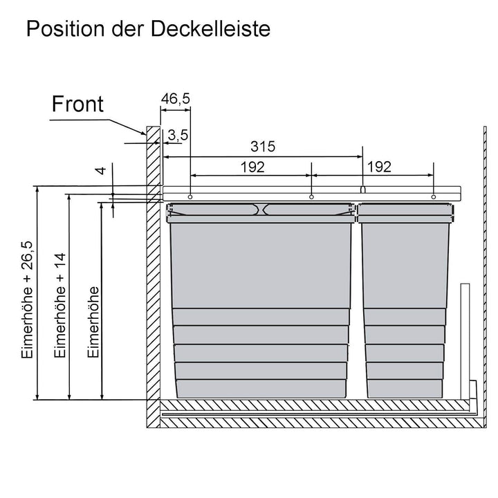 Ninka Abfalltrennsystem eins2vier KB 450 mm, Seitenstärke 16 mm Höhe 310 mm | 2x 17L, 1x 45er Bodenp