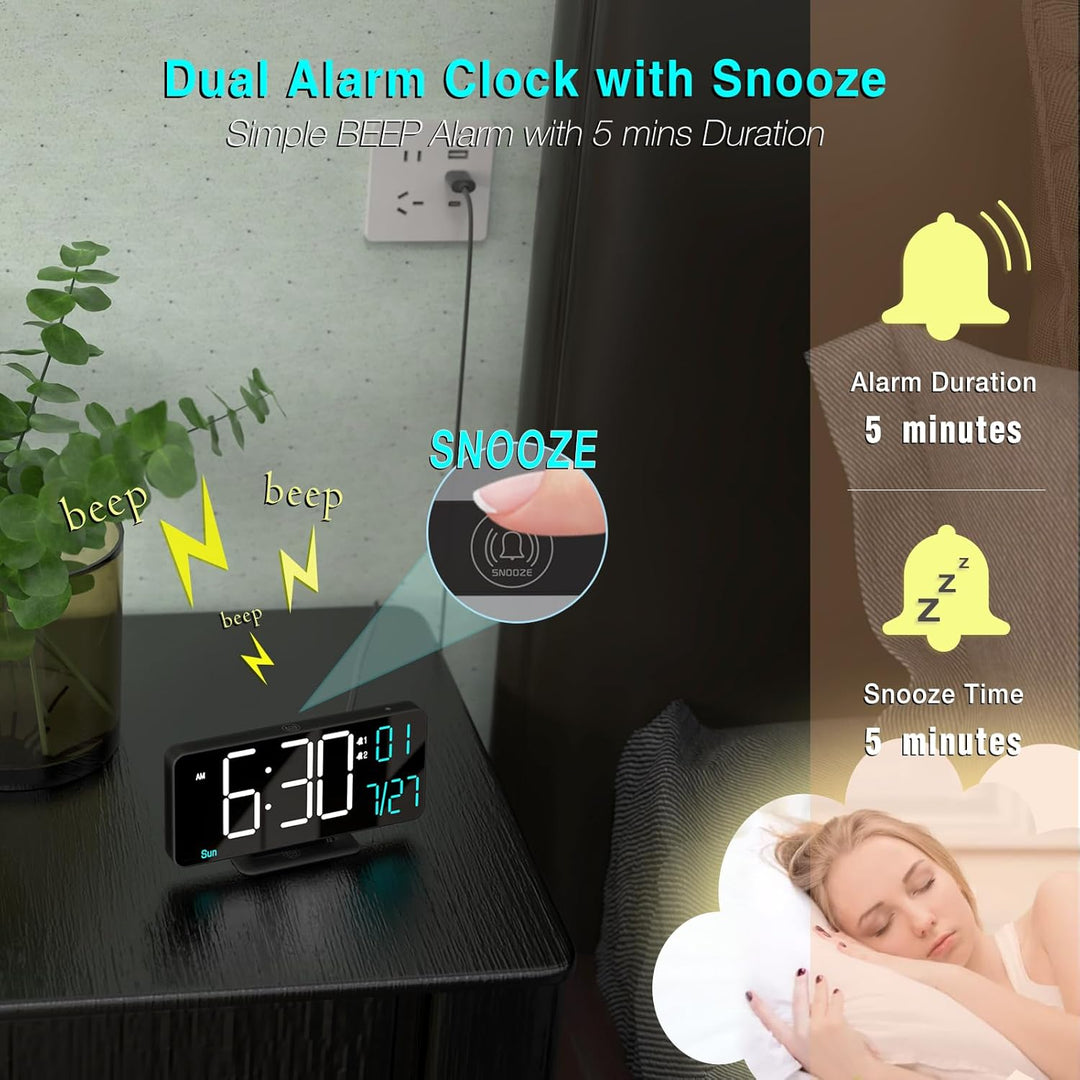KOSUMOSU Digitaluhr für Schlafzimmer, 17 cm, Kleiner digitaler Wecker, schwarz, Dimmen, 12/24 Stunde