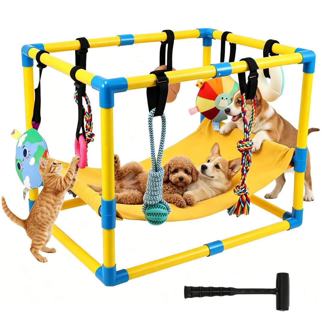 Welpen Spielgerüst, Welpenspielhalle mit 8 Spielzeugen Dschungelspielplatz, Hundespielplatz mit PVC