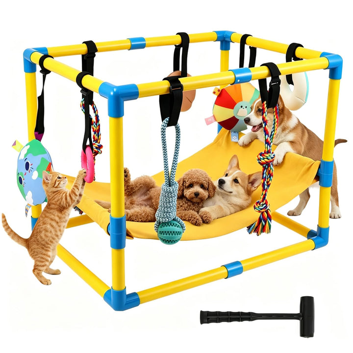 Welpen Spielgerüst, Welpenspielhalle mit 8 Spielzeugen Dschungelspielplatz, Hundespielplatz mit PVC