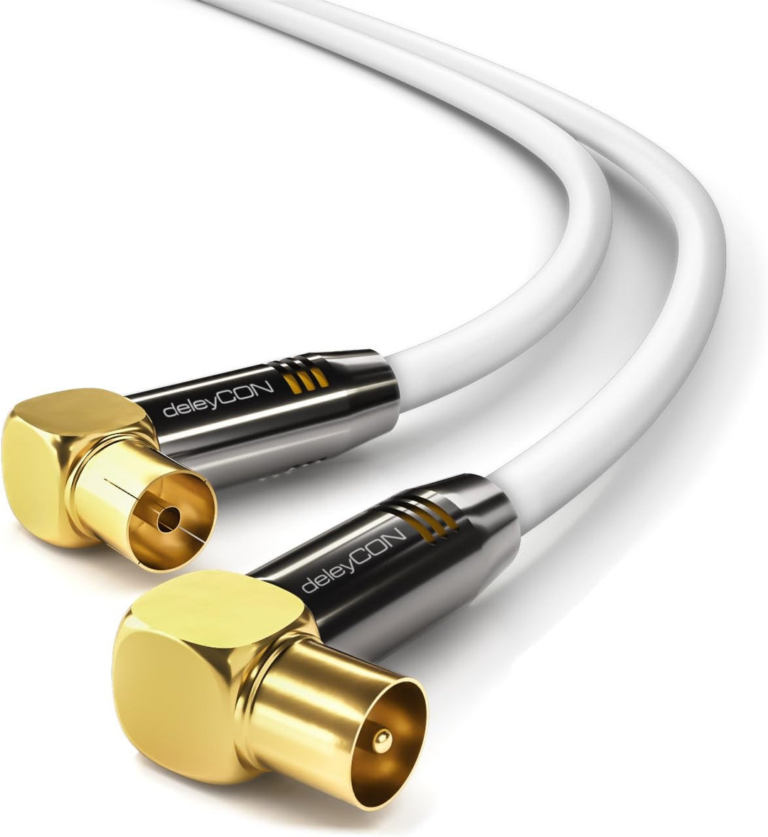 deleyCON 15m TV Antennenkabel HDTV Full HD - 2x gewinkelt - Koaxialkabel - TV-Stecker (90° Grad) zu