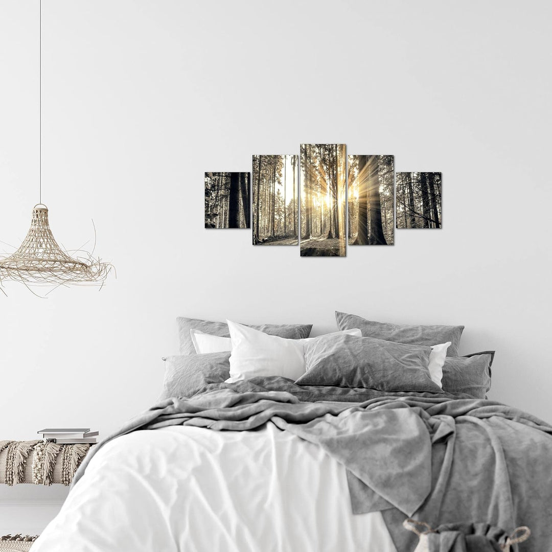Runa Art Wandbilder Wald Landschaft 5 Teilig Bild auf Vlies Leinwand Deko Schlafzimmer Wohnzimmer So