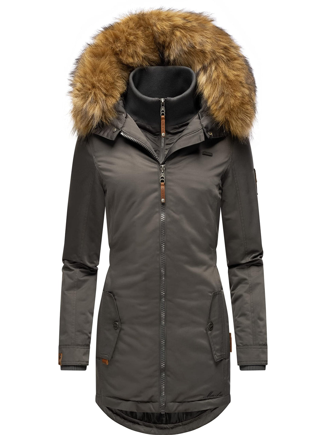 MARIKOO Damen Warmer Winterparka mit Kapuze Sanakoo XS-XXL S Anthracite, S Anthracite