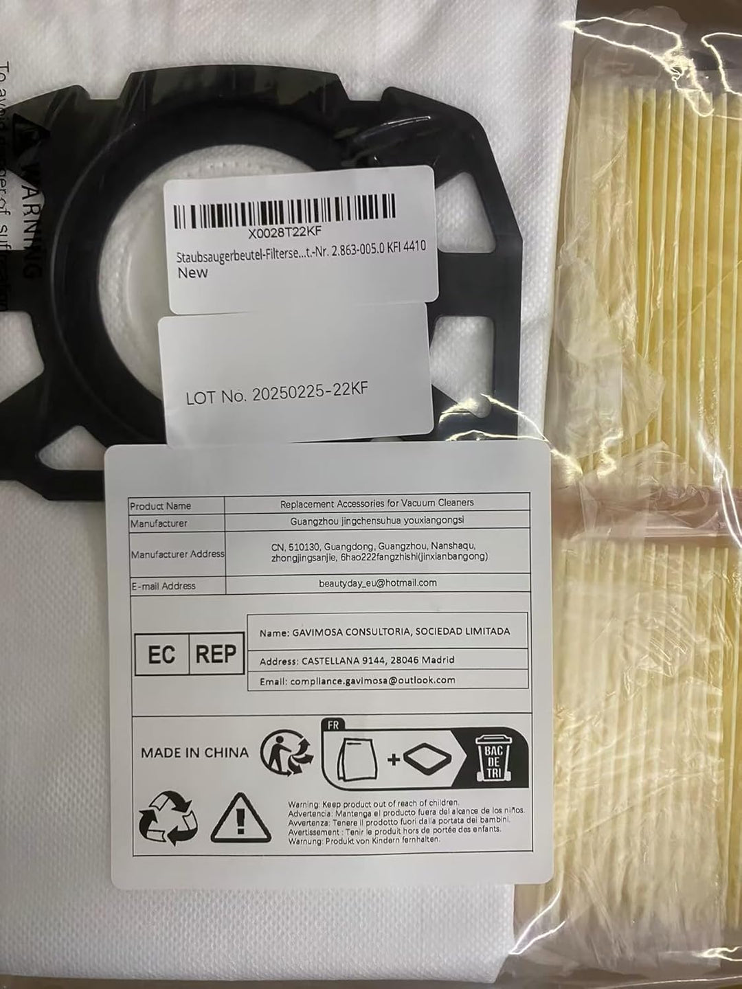 Staubsaugerbeutel-Filterset für Kärcher WD4 WD5 WD6 MV4 MV5 MV6 WD5P WD6P Premium, 8 Beutel ersetzen
