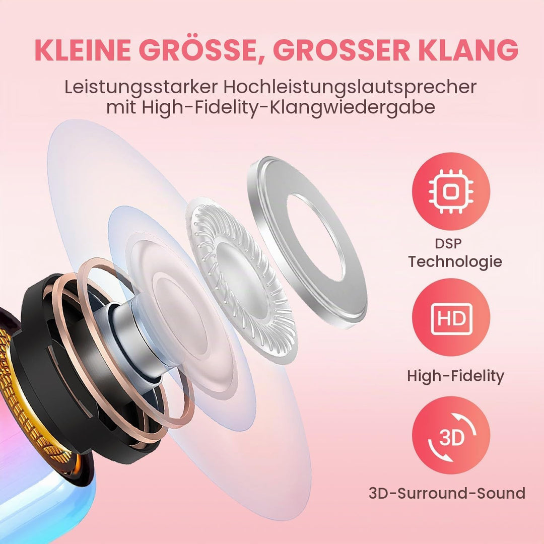 Karaoke Maschine mit 2 Drahtlosen Mikrofonen für Kinder, Tragbarer Bluetooth-Lautsprecher mit LED un