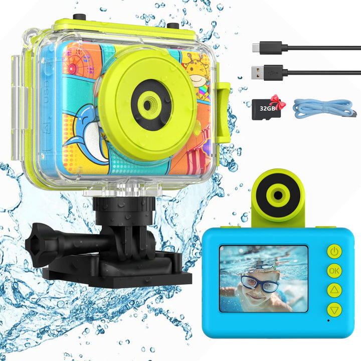 Ushining Kinderkamera wasserdichte Kamera für Kinder, 12 MP HD 1080P Digitalkamera Videokamera Selfi