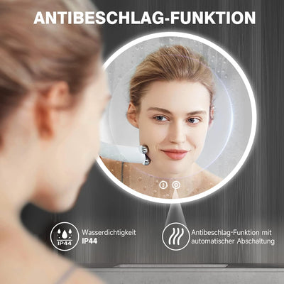 YOLEO Runder Badspiegel mit LED-Beleuchtung, Wandspiegel 60*60cm, Badzimmer Spiegel mit Touchschalte