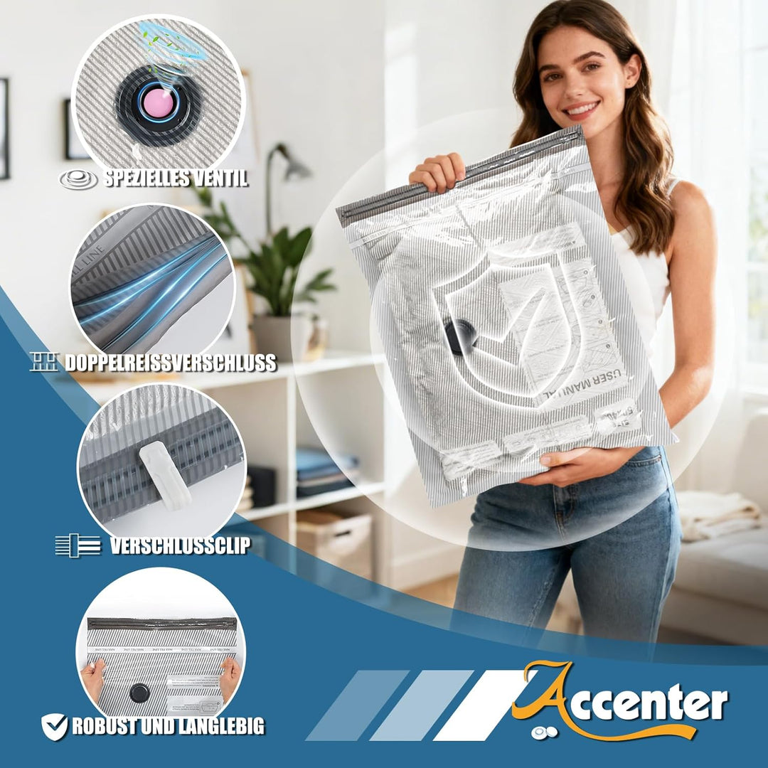 Accenter Vakuumbeutel für Kleidung mit Elektrischer Pumpe,Vakuumbeutel Reise für Koffer Organizer,Kl