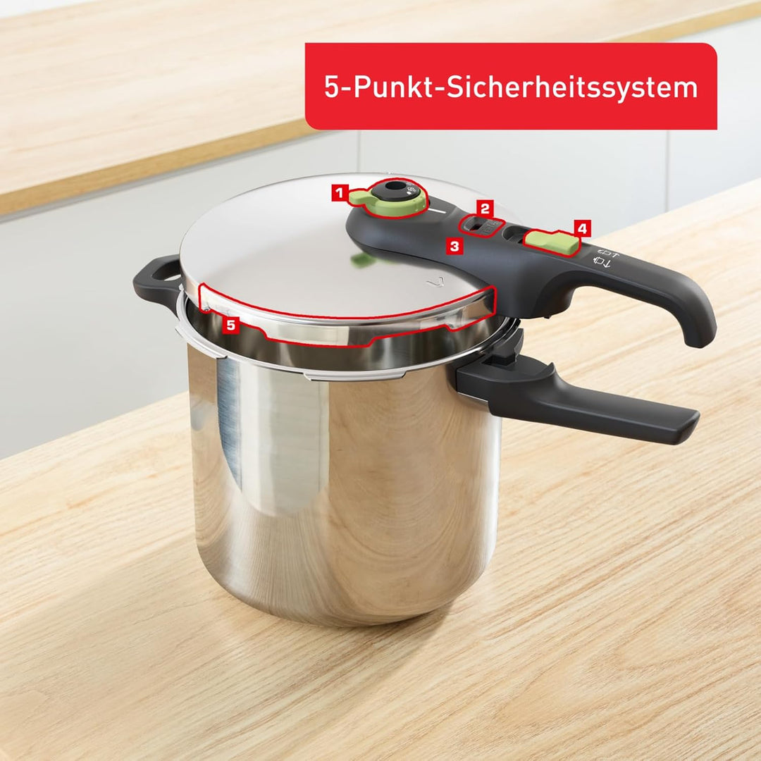 Tefal P2584402 Secure Trendy Schnellkochtopf 8 L mit Korb | 2-Stufen-Garregler: Intensivstufe 117°C,