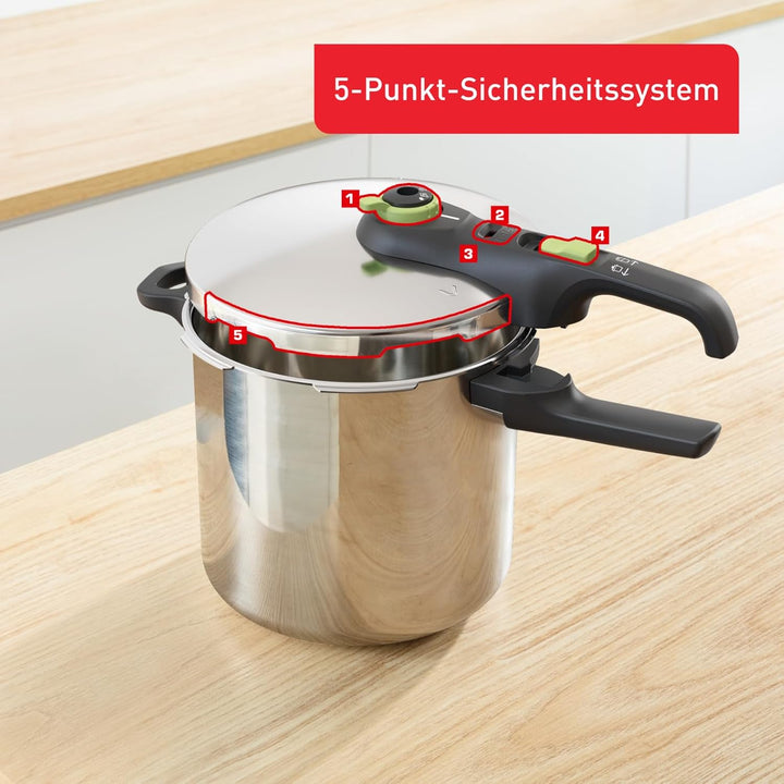 Tefal P2584402 Secure Trendy Schnellkochtopf 8 L mit Korb | 2-Stufen-Garregler: Intensivstufe 117°C,