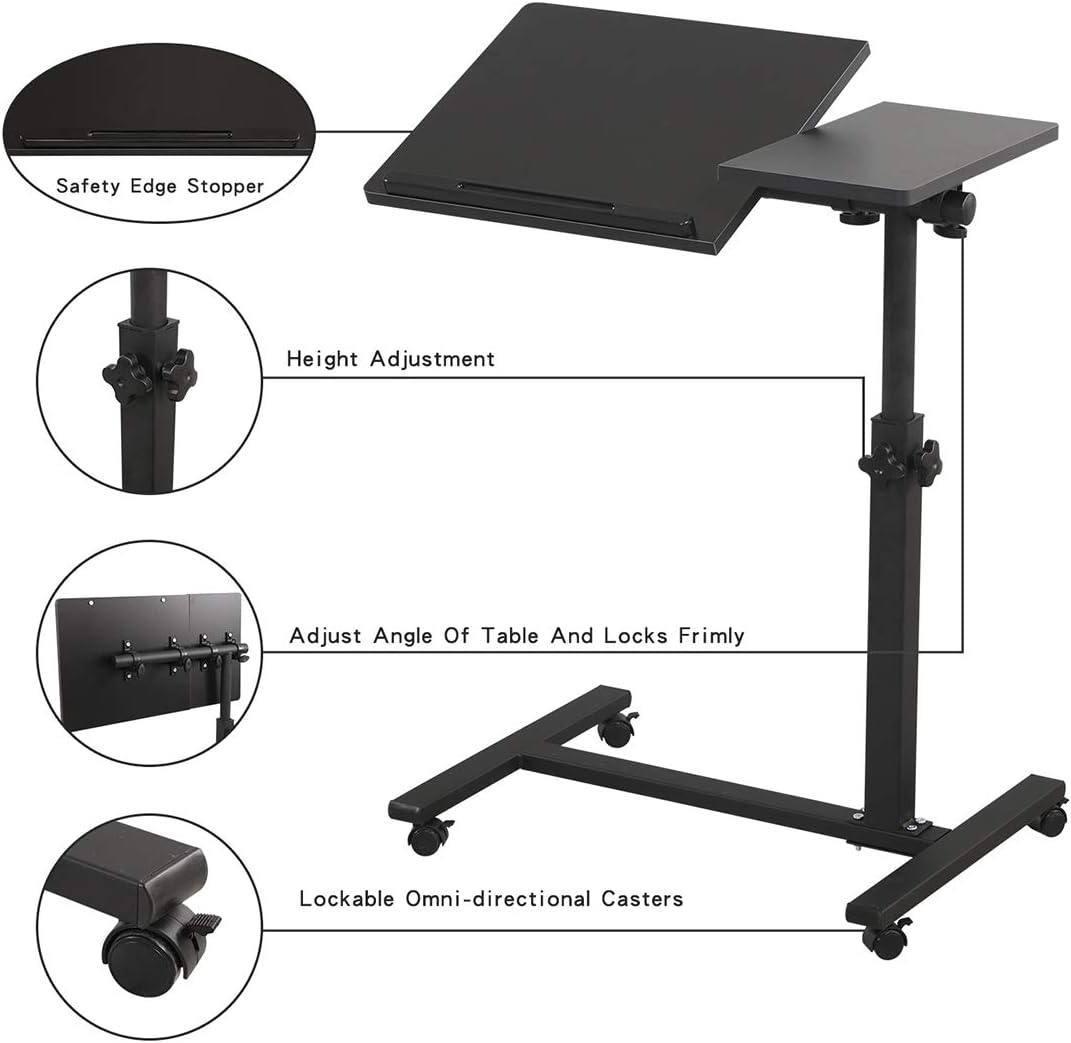 Rollender Laptoptisch Knietisch für Laptop Rollwagen kippbar Überbett Nachttisch Überbett Schreibtis