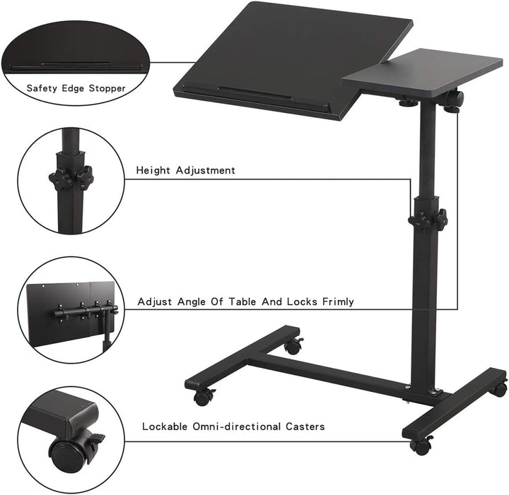 Rollender Laptoptisch Knietisch für Laptop Rollwagen kippbar Überbett Nachttisch Überbett Schreibtis