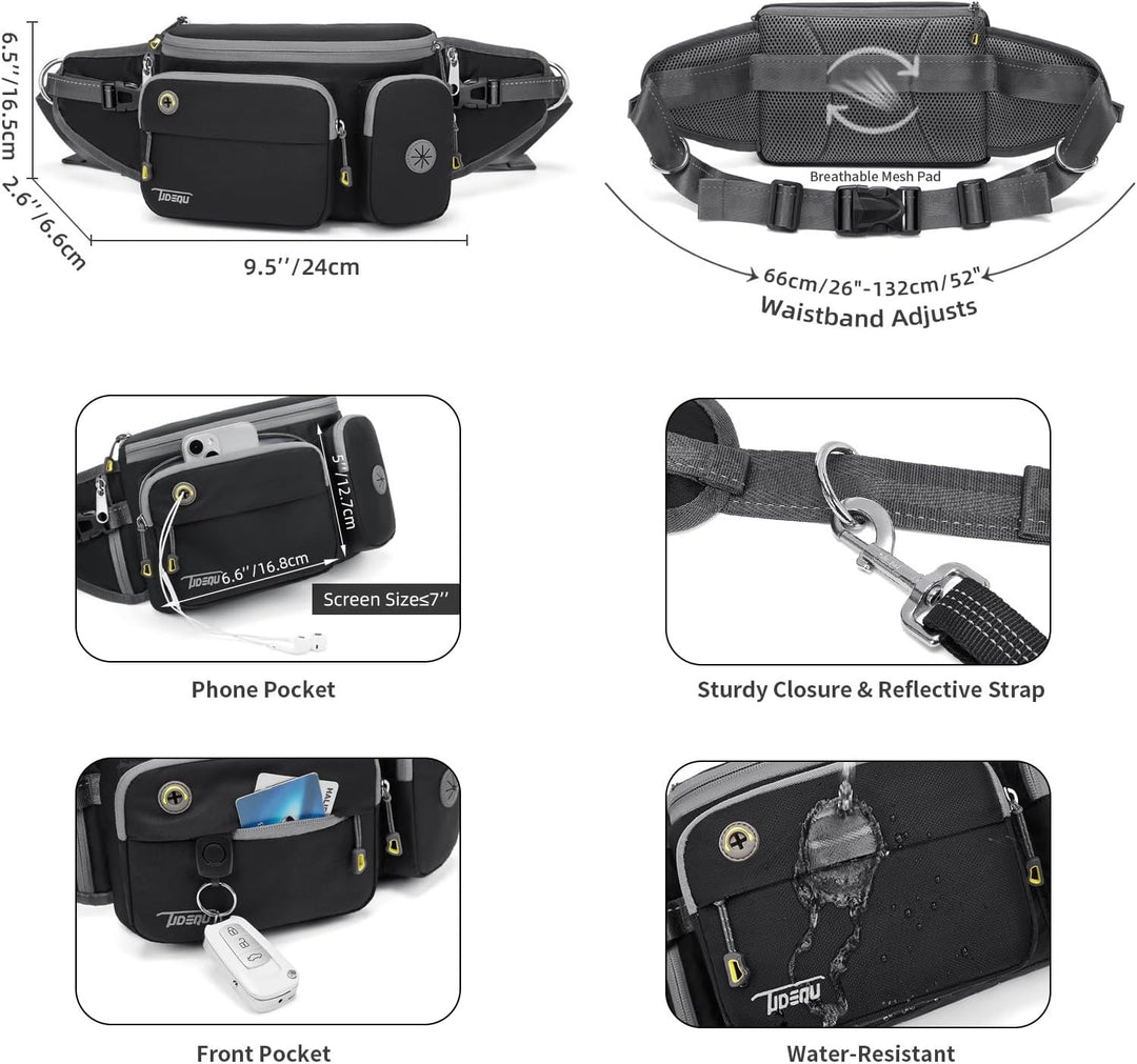 4-IN-1 Freihandleine Hund mit Bauchtasche Gross,Joggingleine Hunde mit Bauchgurt Hundeleine,Gassi Ta