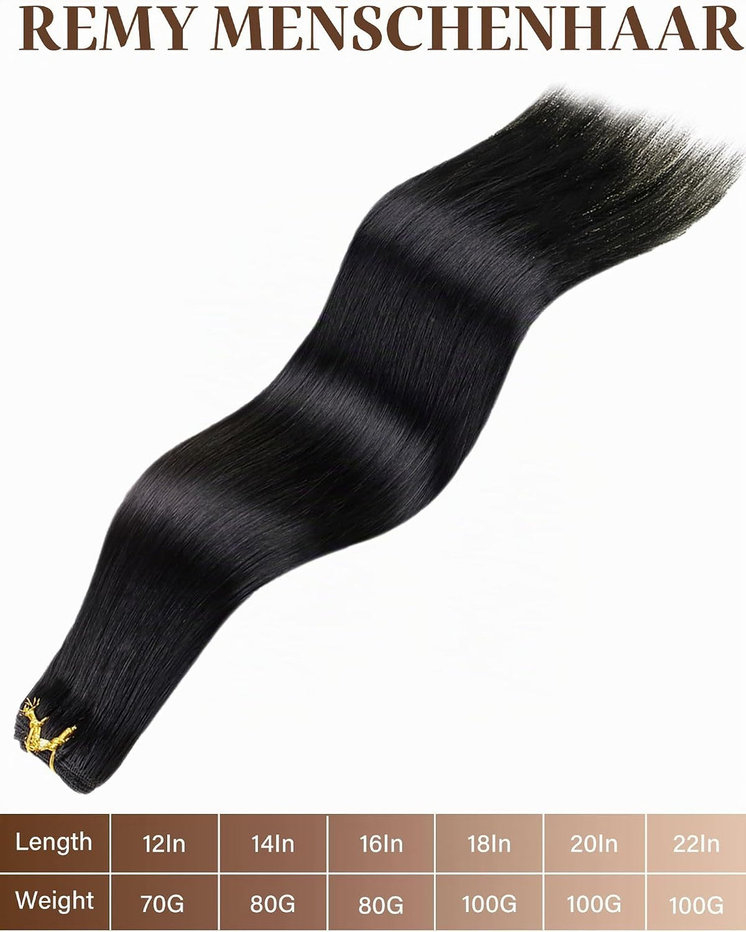 Hetto Tressen Echthaar Schwarz Echthaar Tressen zum Einnähen Remy Haarverlängerung zum Einnähen Dopp