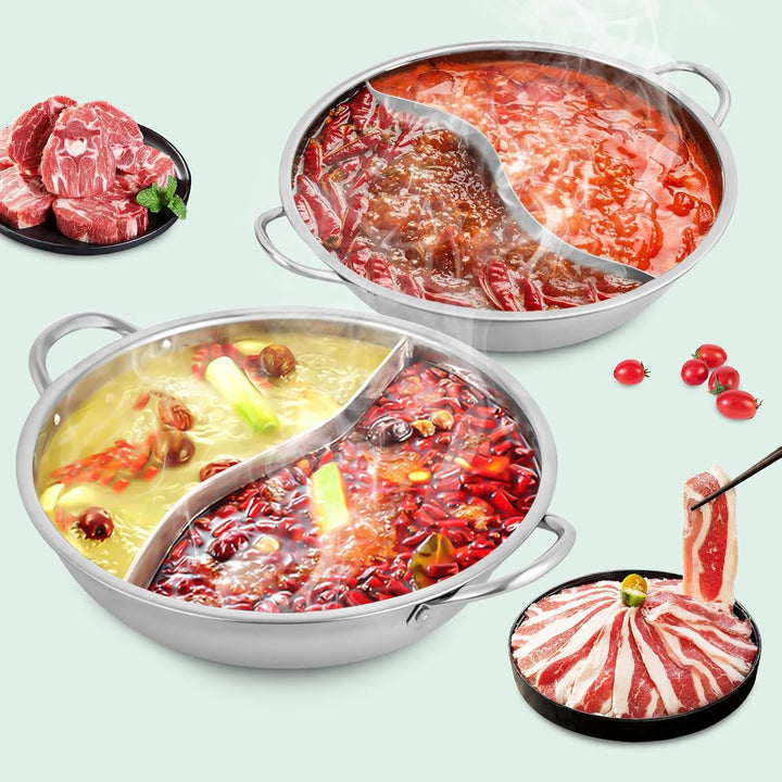 HOARLICN Hot Pot Mit Trennwand, Mandarine Ente Topf Edelstahl Hot Pot Mit Trennwand Und Deckel Teile