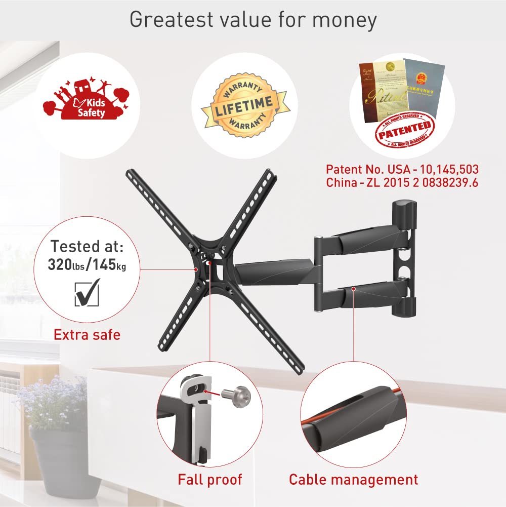 Barkan Long TV Wall Mount, 13-65 inch Full Motion Articulating - 4 Movement Premium Flat/Curved Scre