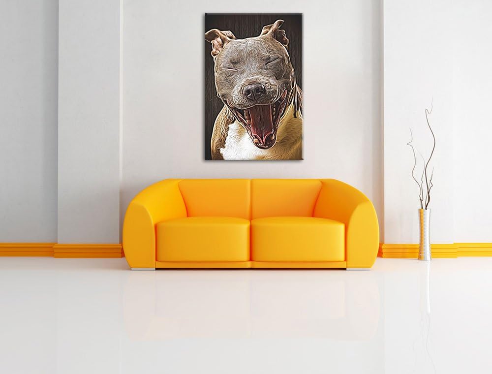 Lachender Pitbull Deluxe Format: 100x70 cm auf Leinwand, XXL riesige Bilder fertig gerahmt mit Keilr