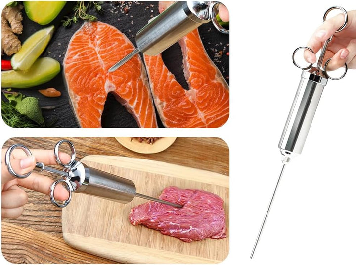 Edelstahl Fleischspritze,Bratenspritze Set,Marinadenspritze 60 ml Gewürzspritze,Spritze für Fleisch-