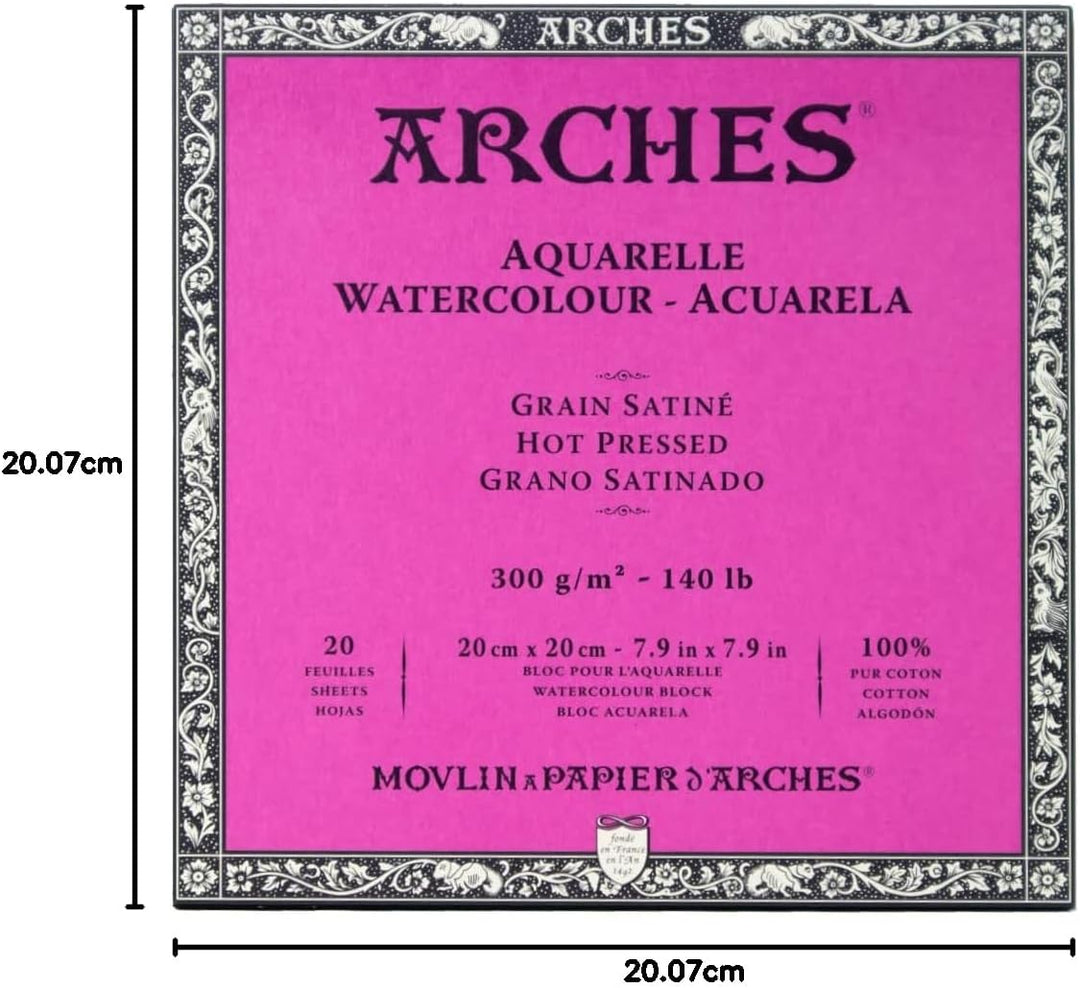Arches 1795071 Aquarellpapier im Block (20 x 20 cm, 4-seitig geleimt, 300g/m² Satiniert) 20 Blatt na