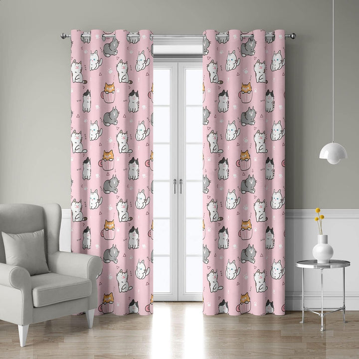 HOSIMA Katze Vorhänge Blickdicht Gardinen Mit Ösen,2-Set 140x245cm Niedlich Rosa Leichte & weiche Ve