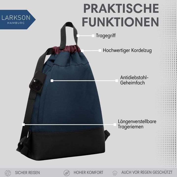 LARKSON Turnbeutel Damen &amp; Herren Blau Rot - No 7 - Rucksack Damen für Sport und Festival - Beutel R