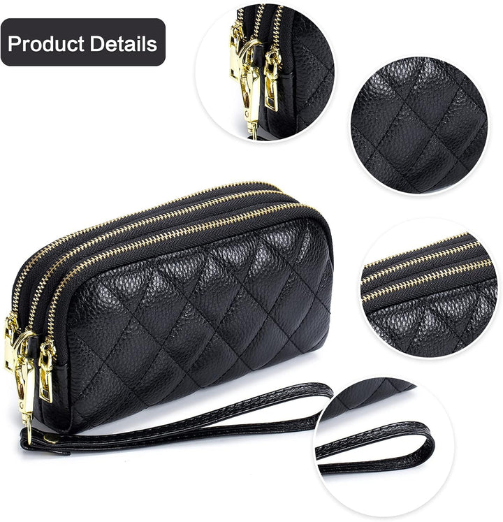 PORRASSO Leder Münzbörse Klein Geldbörse Clutch Wristlet Bag Tragbar Schlüsseltasche Multifunktional