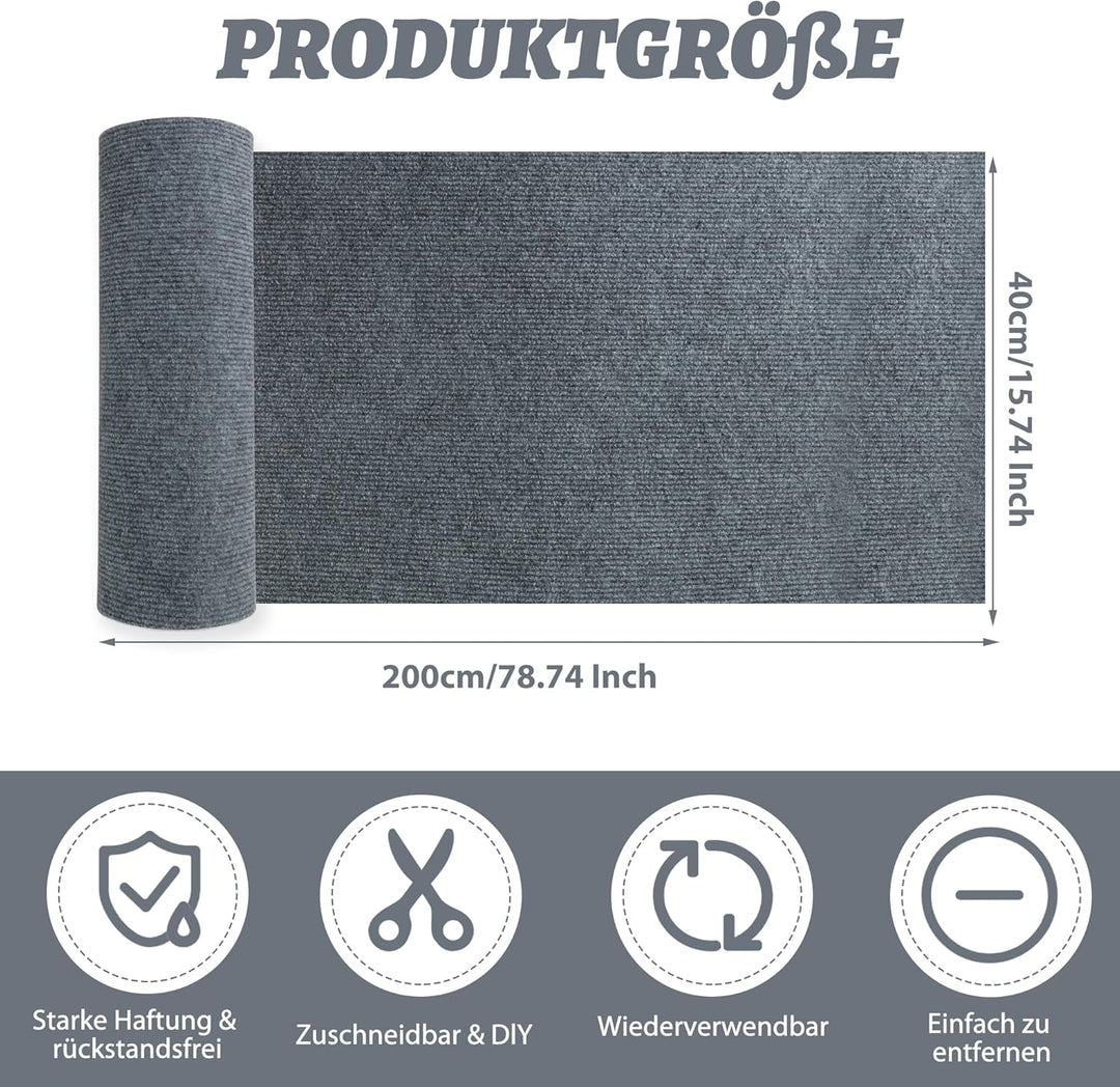 Kratzmatte für Katzen, 40x200 cm, Selbstklebende Kratzmatte aus Polyester, Wiederverwendbar, Ideal z