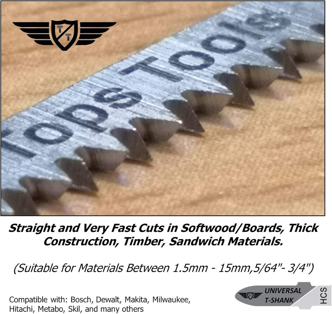 25 x TopsTools T101AO Stichsägeblätter für gerade und gebogene Schnitte kompatibel mit Bosch Dewalt