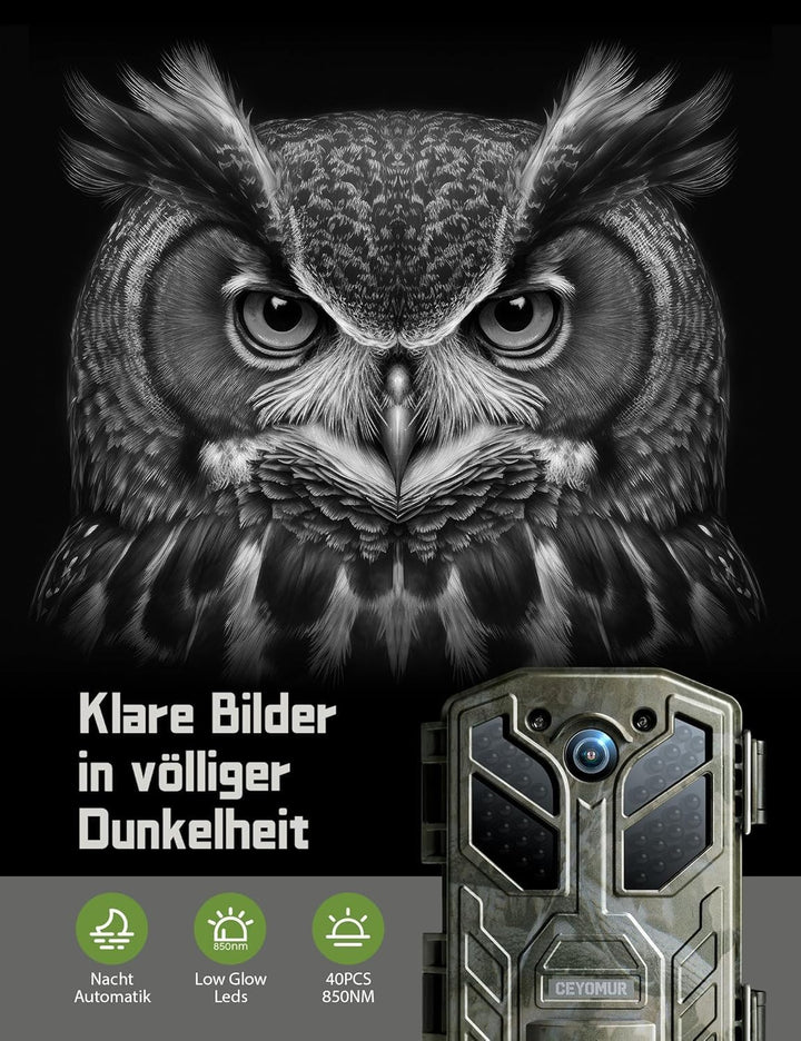 CEYOMUR Wildkamera, 4K 36MP HD Wildkamera mit Bewegungsmelder Nachtsicht, Wildtierkamera mit 2.0" LC