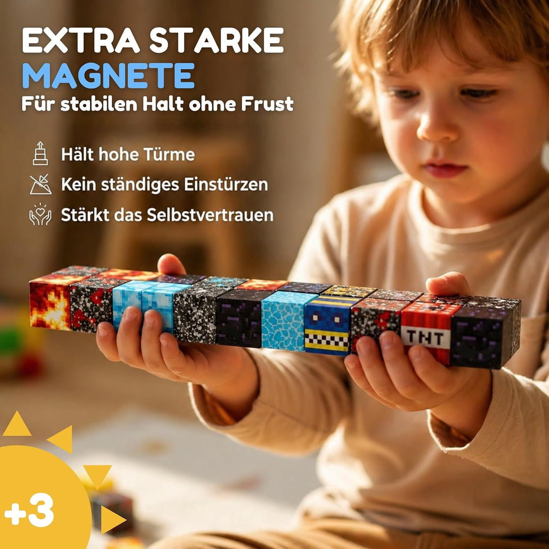 Magnetische Bausteine 200 Teile - Konstruktionsspielzeug mit Magneten ab 3 Jahren, Magnetwürfel inkl