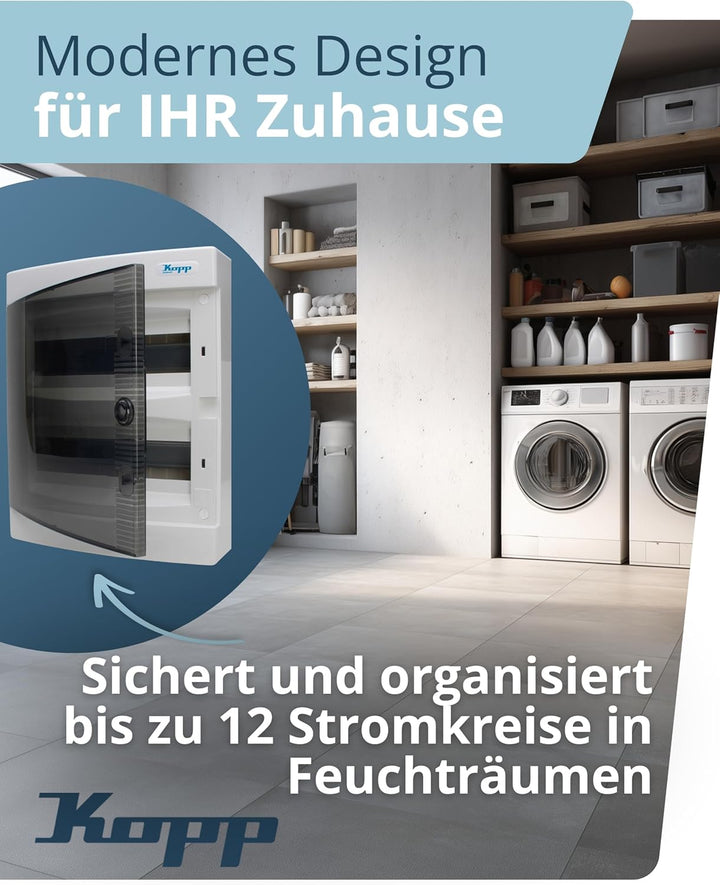 Kopp Aufputz-Verteilerkasten mit Tür 2-reihig für 24 Pole, 1 Stück, Grau/Schwarz, 350912048 Single,