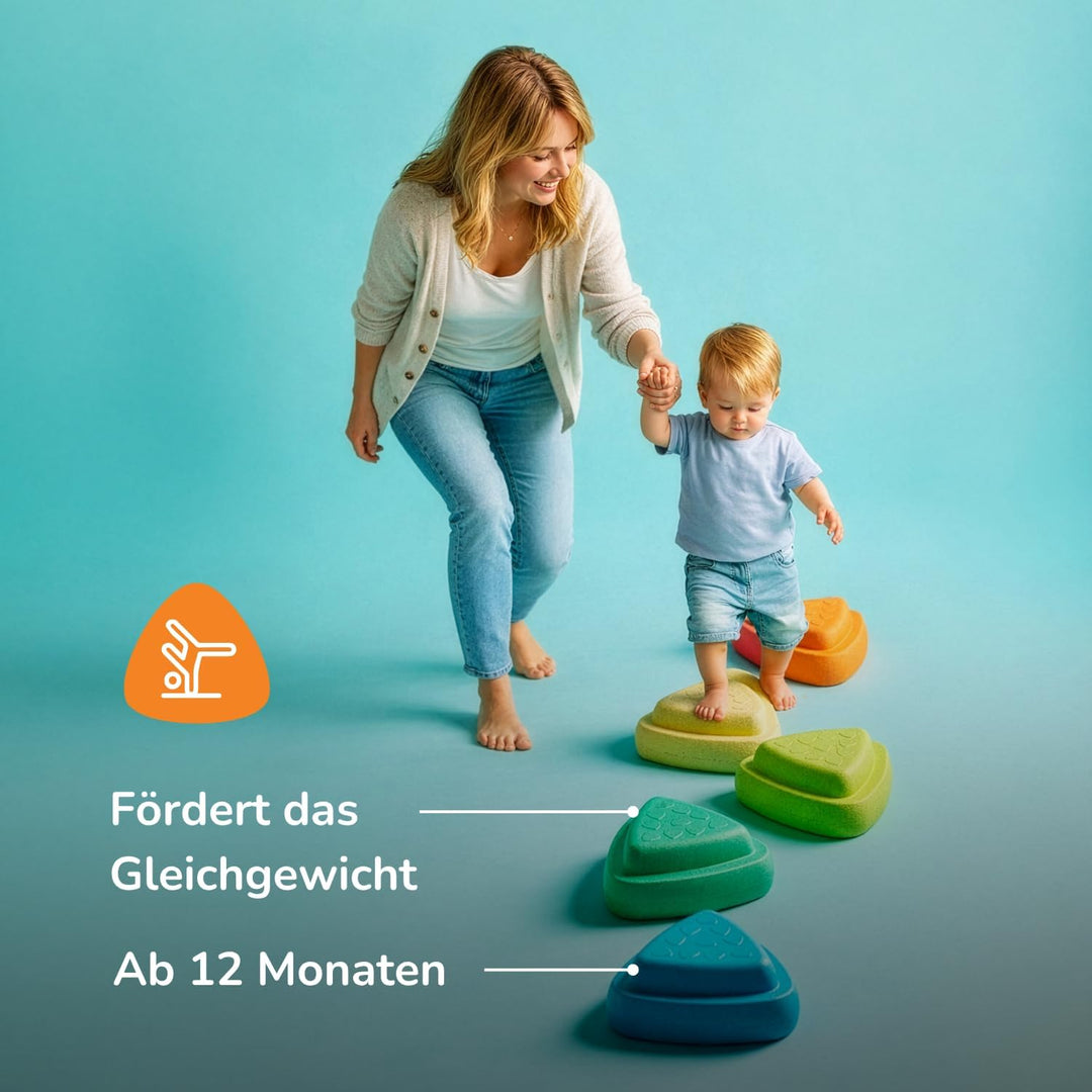 Nattou Blocky Balancesteine für Kinder - Stapelbare Spielsteine - Rutschfestes Sensorisches Spielzeu