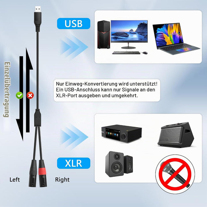 SinLoon USB-A Stecker auf Dual XLR Stecker Audiokabel Mit eingebautem 32-Bit/384-kHz-DAC-Chip Stereo