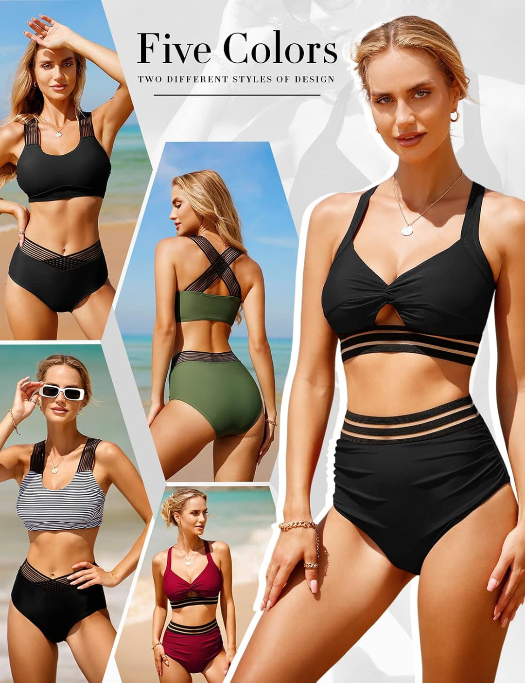 UMIPUBO Bikini Damen Bauchweg, High Waist Push Up Bikini Sets Zurück kreuzen Grosse Brüste Bademode