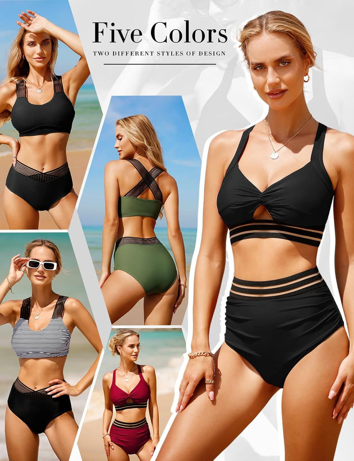 UMIPUBO Bikini Damen Bauchweg, High Waist Push Up Bikini Sets Zurück kreuzen Grosse Brüste Bademode
