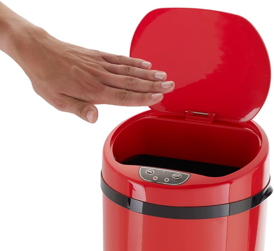 Echtwerk EW-AE-0250 Edelstahl Abfalleimer 42L mit IR Sensor, Inox Red Rot, Rot, Single