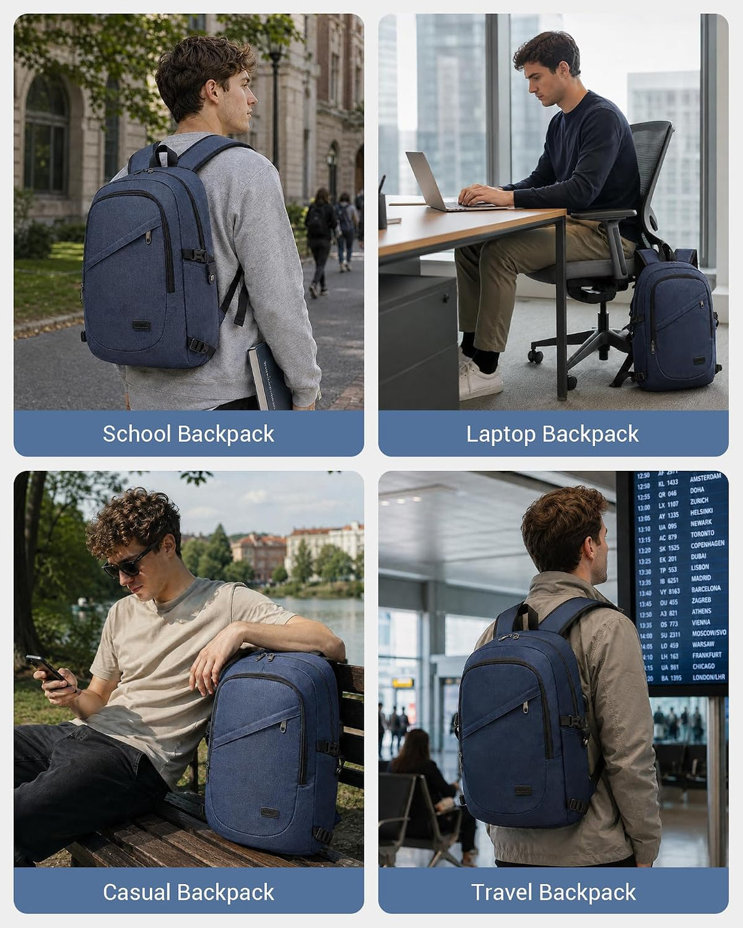KONO Laptop Rucksack für Herren und Damen, Wasserdichter und Diebstahlsicher Business Laptoprucksack