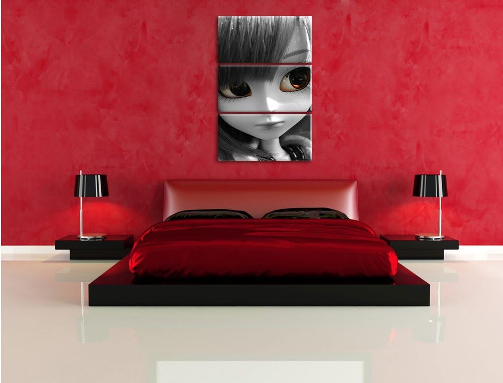 Pixxprint Pullip-Püppchen auf Sommerwiese als Leinwandbild/Grösse: 3 Teilig (120x80) / Wandbild/Kuns