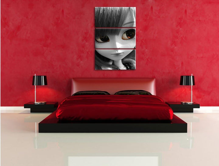 Pixxprint Pullip-Püppchen auf Sommerwiese als Leinwandbild/Grösse: 3 Teilig (120x80) / Wandbild/Kuns