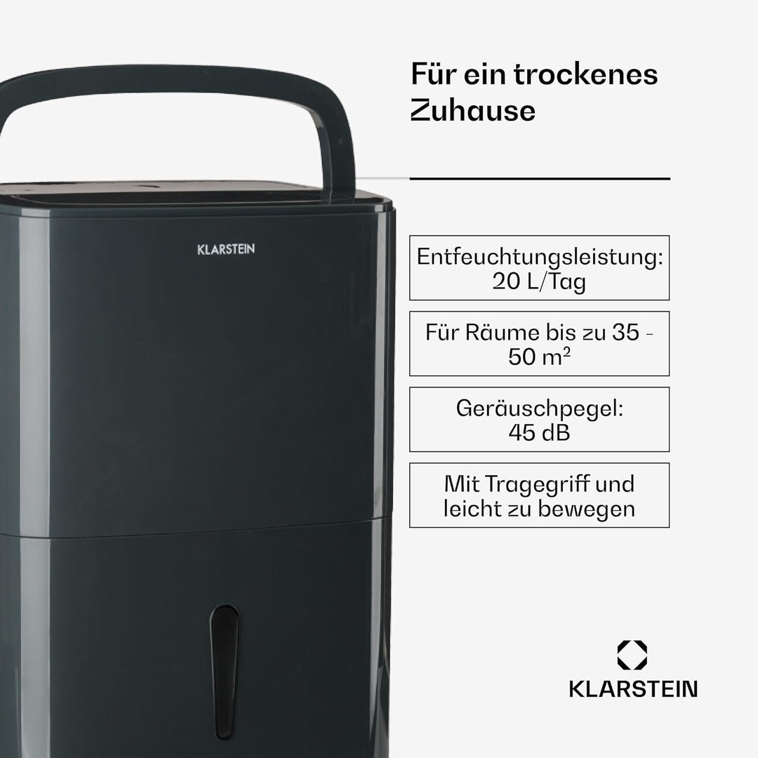Klarstein Luftentfeuchter & Luftreiniger Elektrisch, 20 L Raumentfeuchter Klein für Wohnung Schlafzi
