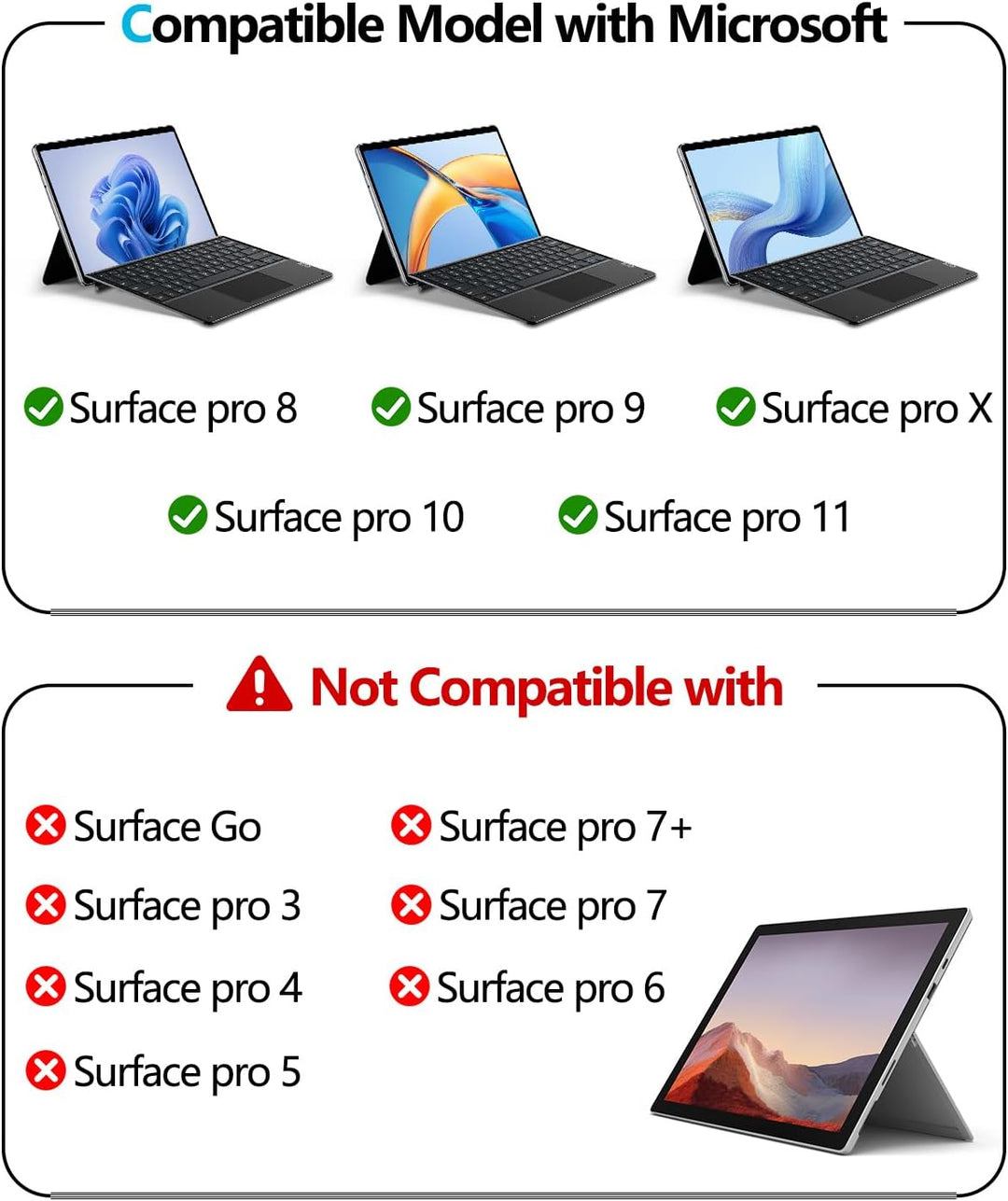 ORDA Surface Pro 11 Tastatur, Kompatibel mit Surface Pro 11/10/9/8/X mit Multi-Geste-Trackpad, 13 Zo