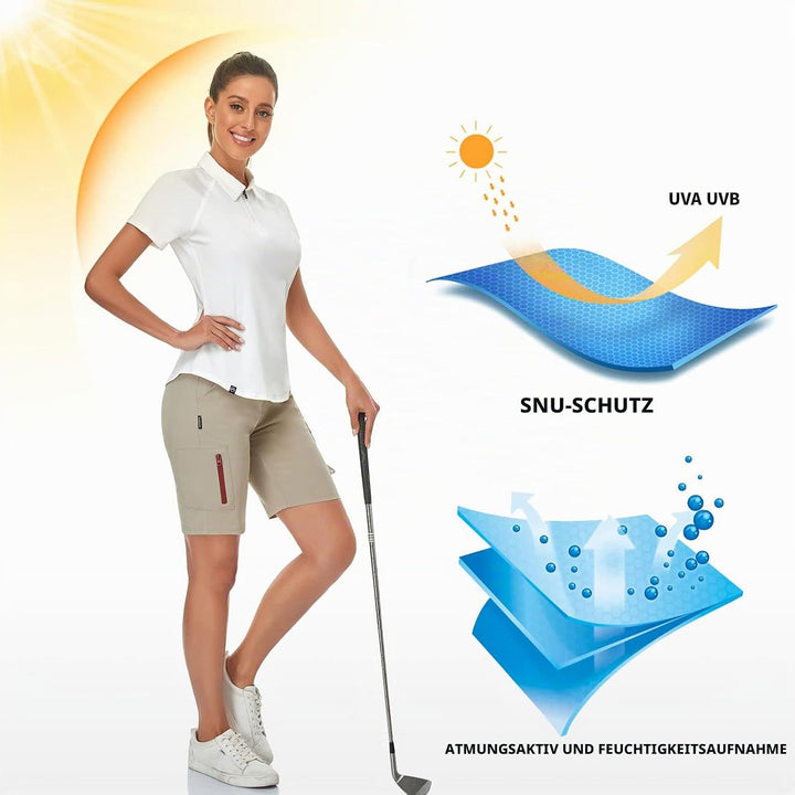 Soneven Poloshirt für Damen Kurzarm Sportshirt mit 1/4 Reissverschluss Sport Tshirts Schnelltrocknen