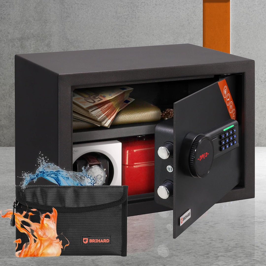 Family Digitaler LCD Tresor mit Zahlencode &amp; Feuerfeste Dokumententasche, 20L Stahl Safe 25x35x25cm,