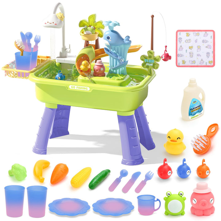 deAO 4-in-1 Kinder Waschbecken mit Wasserfunktion & Sand- und Wassertisch – Wasserspieltisch Outdoor