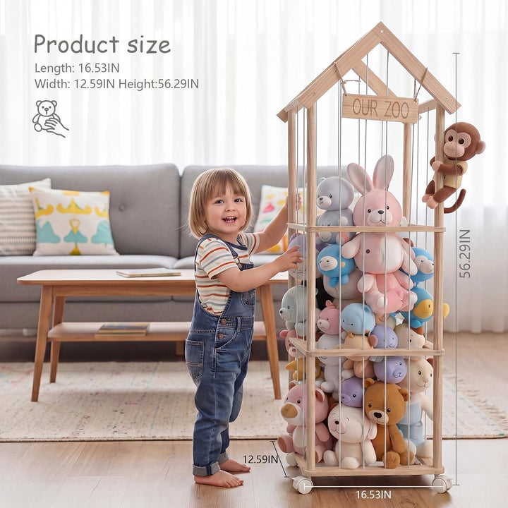 360° Drehbar Kuscheltier Aufbewahrung - Robuste Stofftier Aufbewahrung - Holz Kuscheltier Organizer
