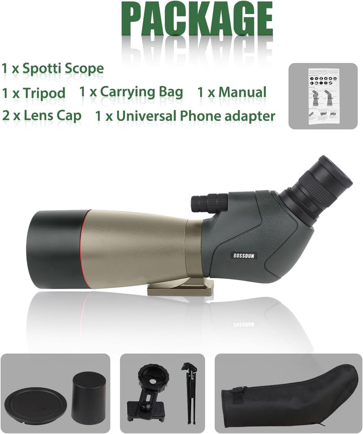25-75x70 HD Spektiv Sportschützen mit Stativ- und Smartphone-Adapter, Zoom Bak4 Prism FMC Lens 45-Gr