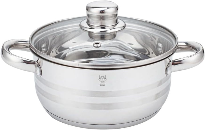 7-tlg. Edelstahl Kochtopf-Set NEAPEL induktionsfähiges Topfset - 4 Töpfe mit Literskala + 3 Glasdeck