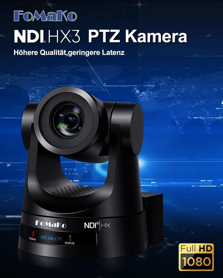 FoMaKo PTZ Kamera NDI 30x Optischer Zoom mit 3G-SDI HDMI LAN PoE für Kirche Live-Gottesdienst Video